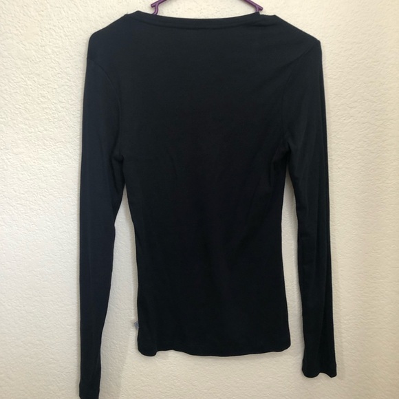 TEX by MAXAZRIA Black V-Neck Long Sleeve T-Shirt Knit Top Soft - Picture 8 of 10